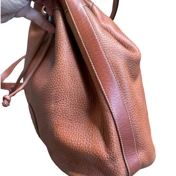 Vintage Marc Cross Tan Pebbled Leather Drawstring Bucket Bag Crossbody - Picture 6 of 11